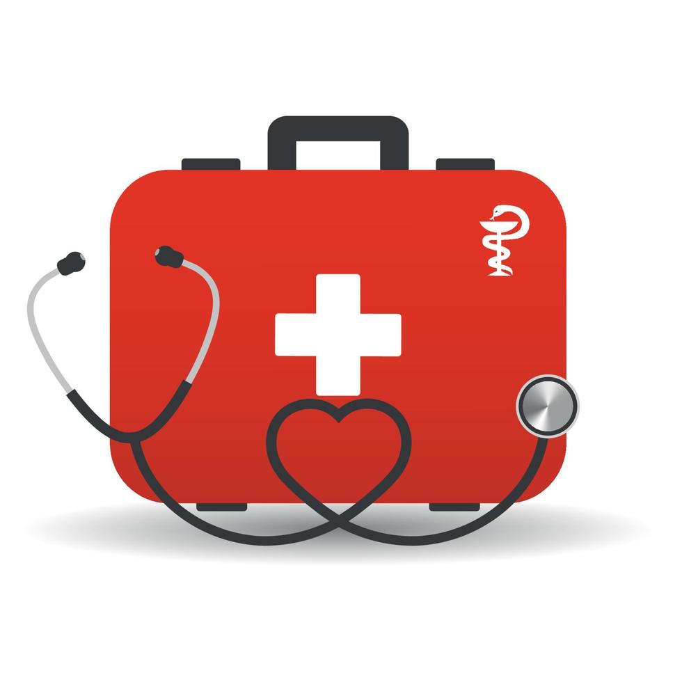 valise rouge d'un médecin et d'un stéthoscope vecteur