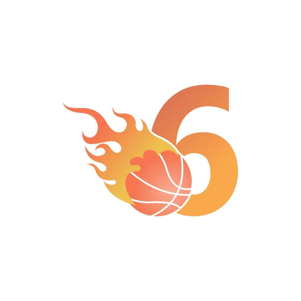 numéro 6 avec ballon de basket en feu illustration vecteur