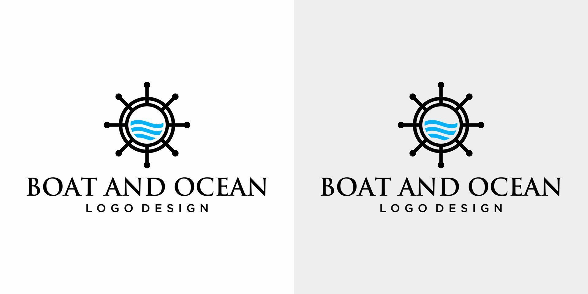 conception simpliste de logo de bateau et d'océan avec le fond blanc et noir. vecteur
