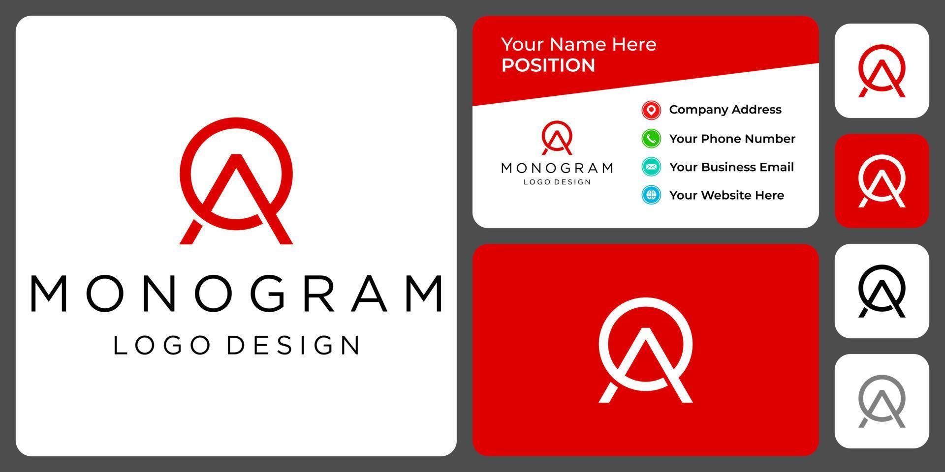 création de logo d'entreprise monogramme lettre oa avec modèle de carte de visite. vecteur