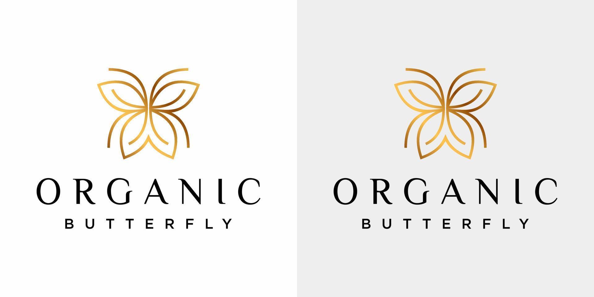 conception de logo papillon simpliste avec une couleur dorée luxueuse. vecteur