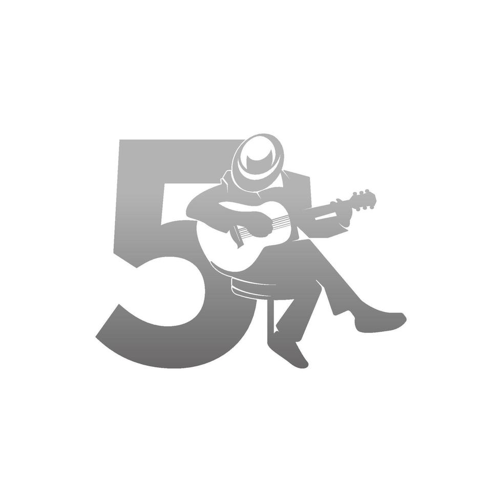 silhouette de personne jouant de la guitare à côté de l'illustration du numéro 5 vecteur
