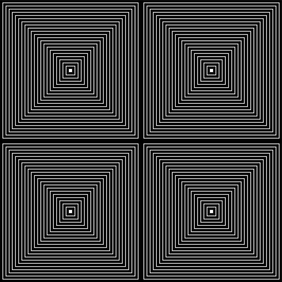 carrés d'art op en noir et blanc avec des lignes diagonales faisant une illusion d'optique de pyramides ou de tunnel. bannière hypnotique, vecteur isolé sur fond blanc