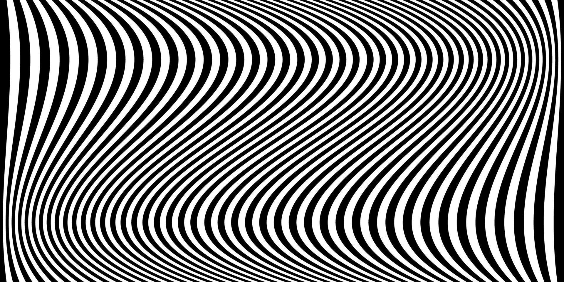 bannière à rayures ondulées noires. lignes de zèbre afrique psychédélique. motif abstrait. texture avec des courbes rayées ondulées. fond d'art optique. design vague noir et blanc, modèle hypnotique d'illustration vectorielle vecteur