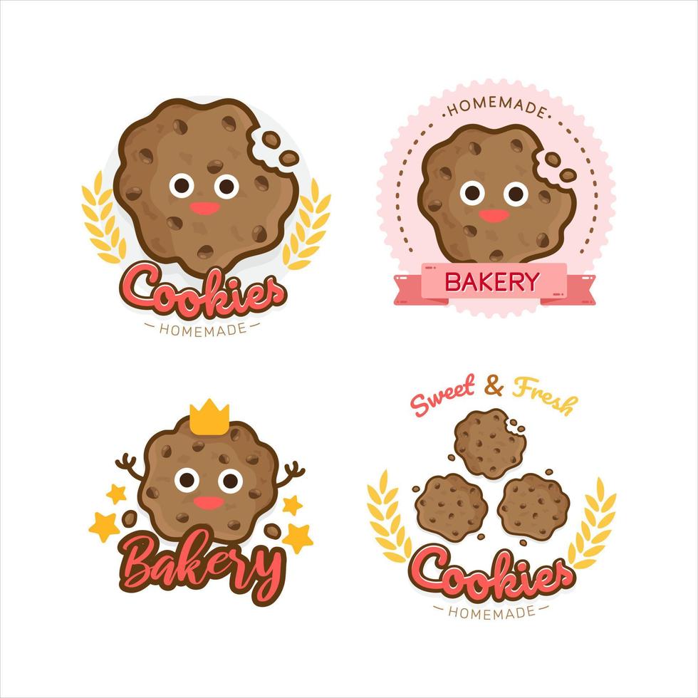 logo de biscuits aux pépites de chocolat de dessin animé mignon vecteur