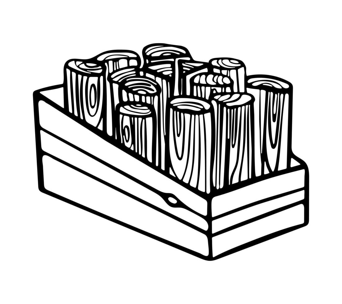 bois de chauffage dans une boîte. paquet d'illustration vectorielle de doodle de contour de bois de chauffage. vecteur