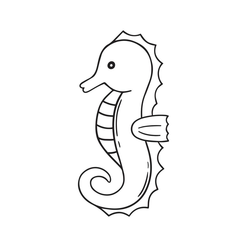 doodle d'hippocampe dessiné à la main. animal sous-marin dans le style de croquis. illustration vectorielle isolée sur fond blanc. vecteur