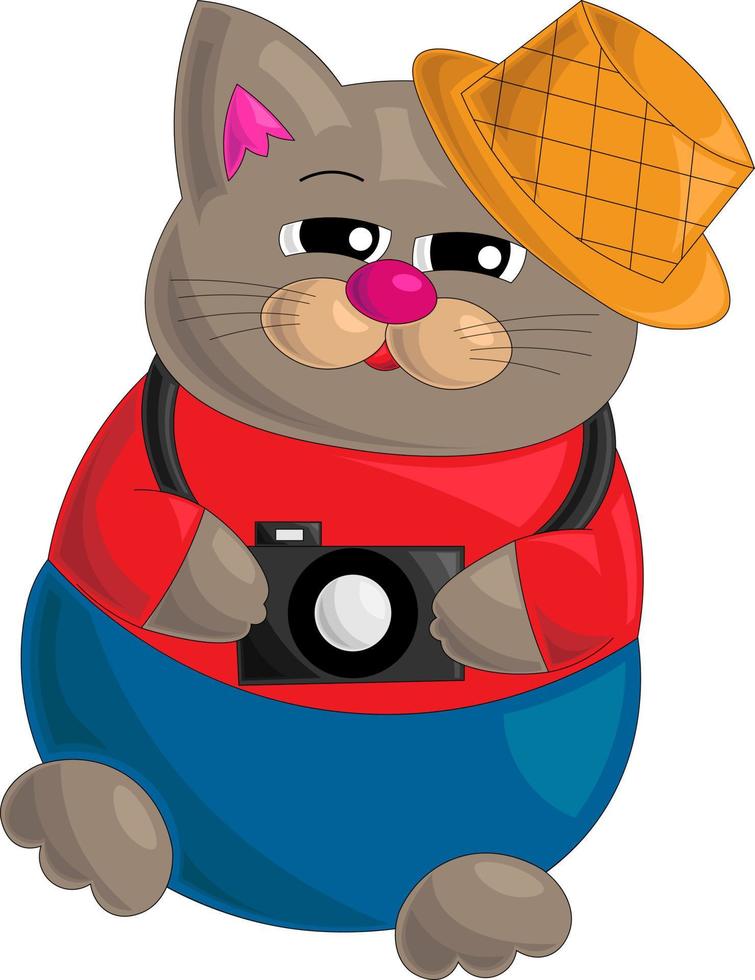 touriste de chat avec caméra en style cartoon vecteur