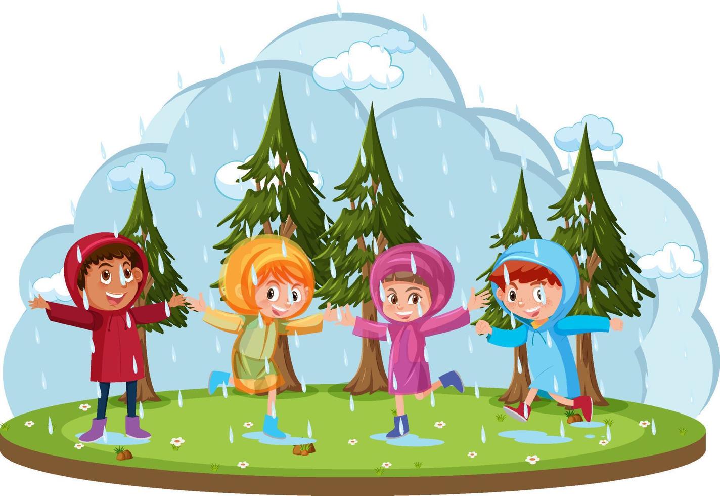 parc extérieur isolé avec des enfants jouant à la pluie vecteur