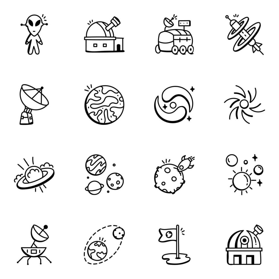 ensemble d'icônes de doodle du système spatial et planétaire vecteur