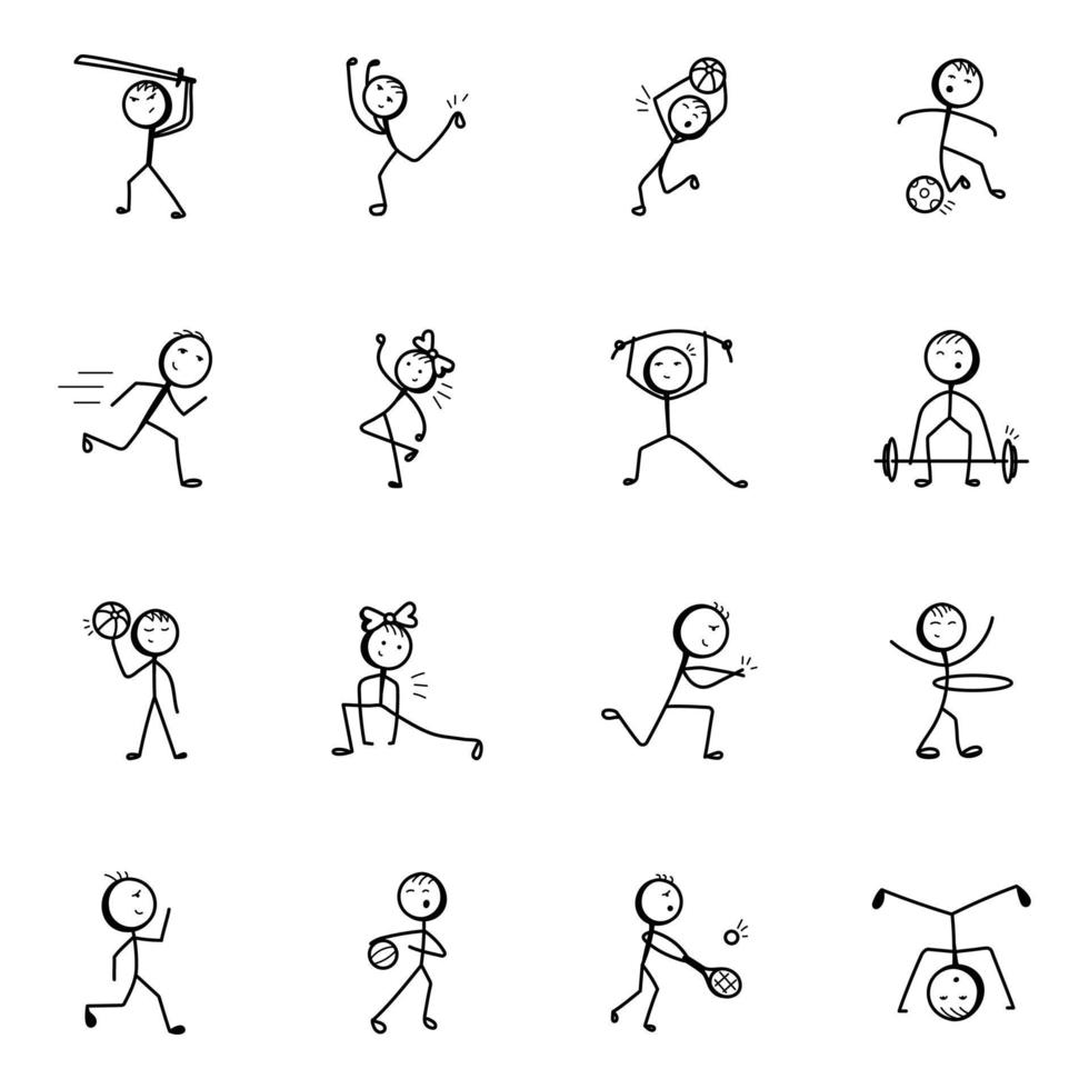 jeux doodle stick figure icônes vecteur