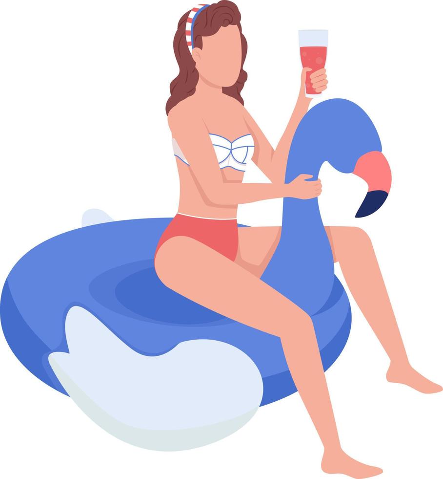 femme avec cocktail sur caractère de vecteur de couleur semi plat enflammé gonflable