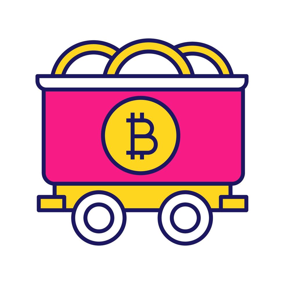 icône de couleur d'entreprise minière bitcoin. chariot de mine avec des pièces de monnaie bitcoin. crypto-monnaie. illustration vectorielle isolée vecteur