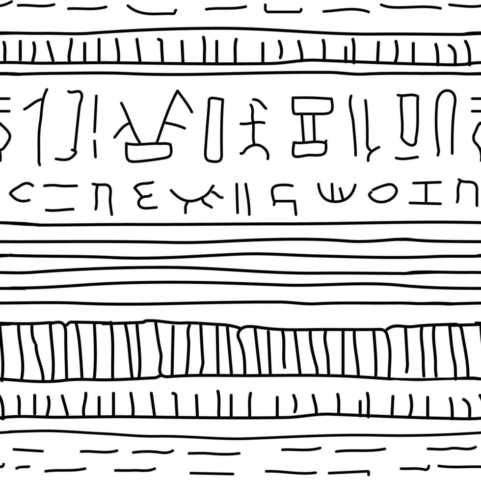 bordure abstraite d'egypte blanche noire, motif sans couture de répétition de vecteur tribal, effet de ligne d'encre. l'illustration contient des éléments dessinés à la main, des formes, de la géométrie