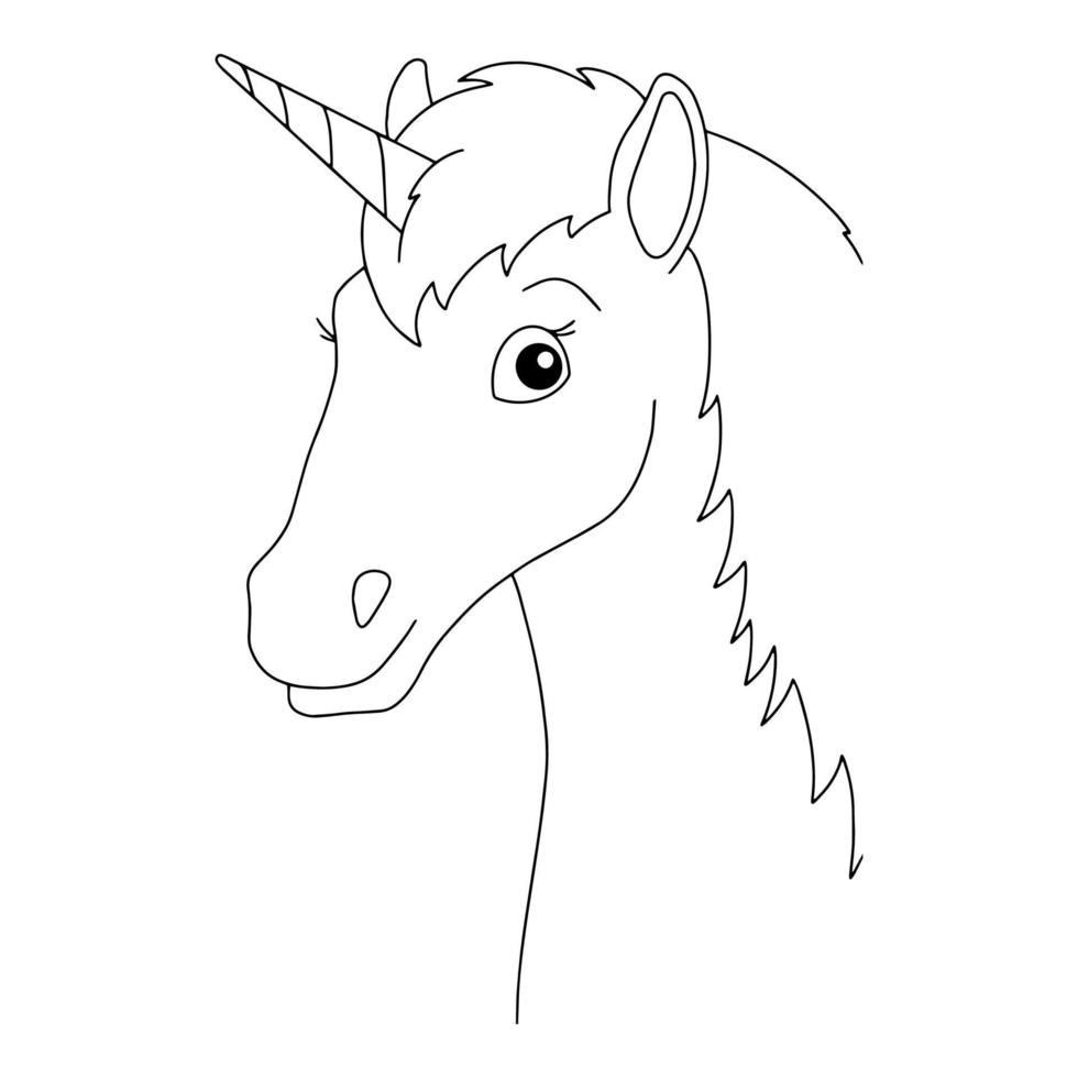 tête de licorne féerique magique. cheval mignon. page de livre de coloriage pour les enfants. style bande dessinée. illustration vectorielle isolée sur fond blanc. vecteur