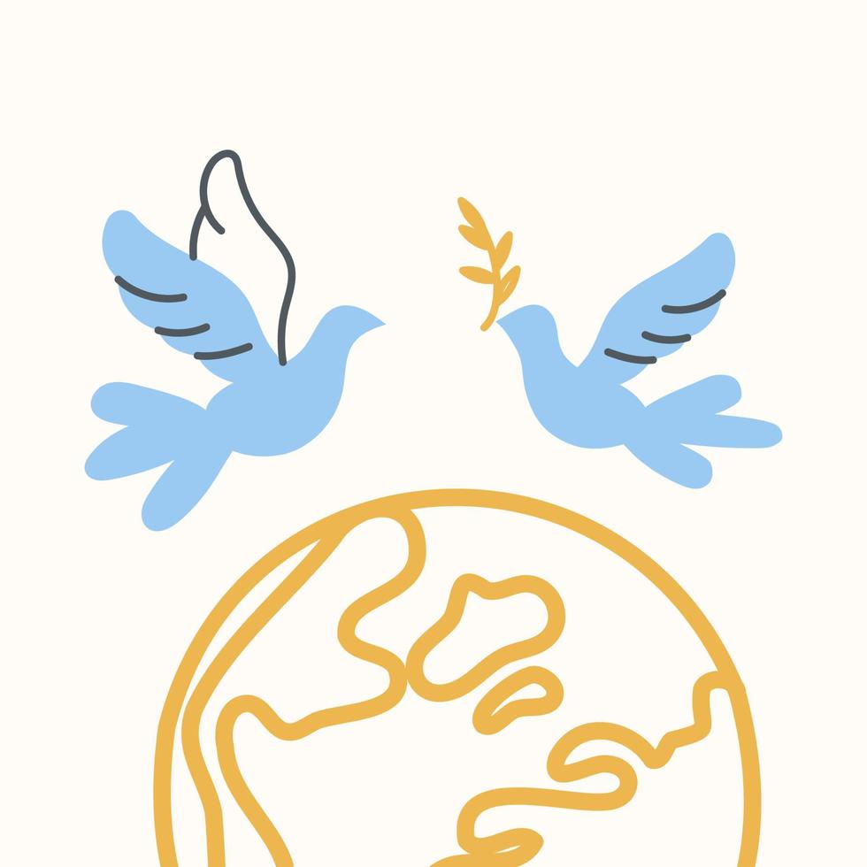 colombe volante et planète terre. illustration minimaliste pour la journée internationale de la paix. vecteur