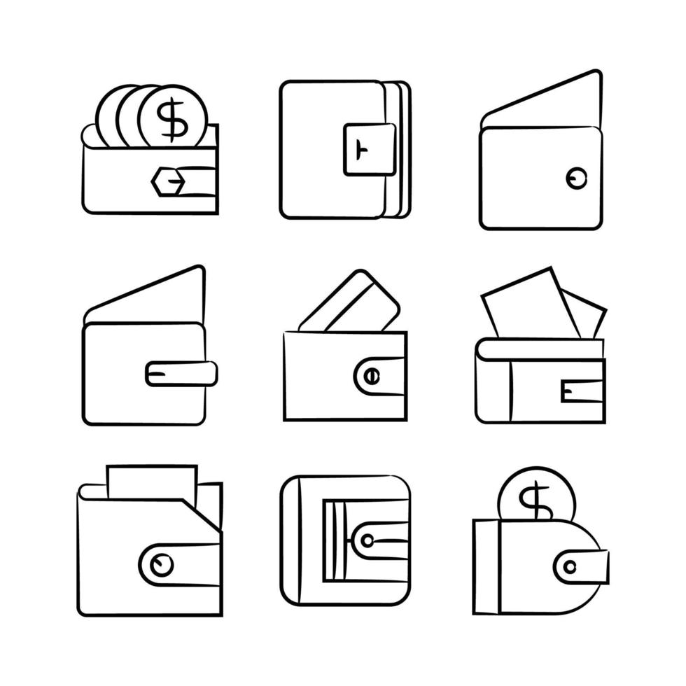 icônes de portefeuille dessinés à la main vecteur