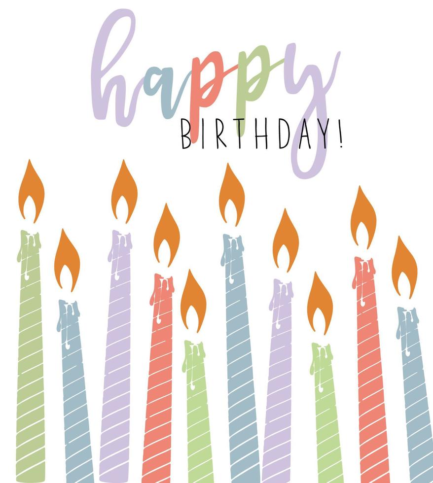 carte de vecteur de typographie joyeux anniversaire avec des bougies