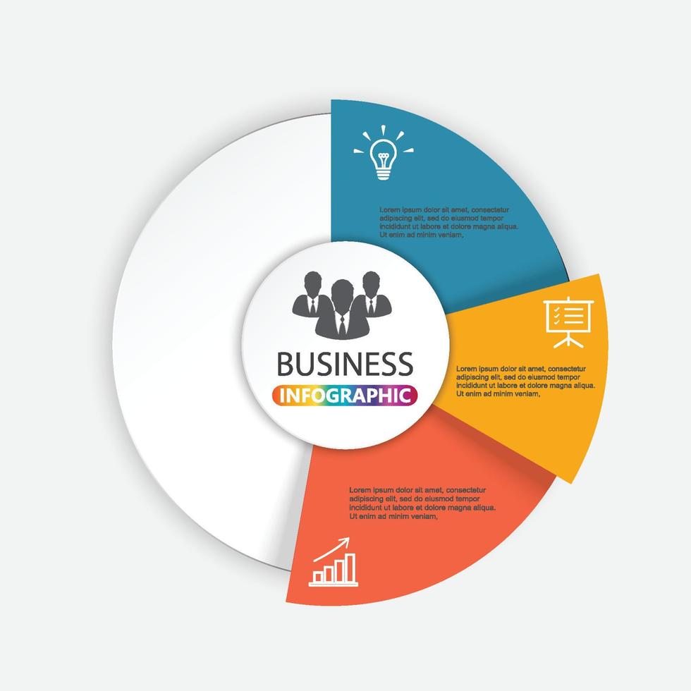 infographie vectorielle. modèle de diagramme, graphique, présentation et graphique. concept d'entreprise avec 3 options, pièces, étapes ou processus. vecteur