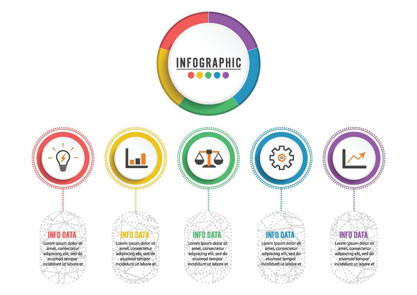 modèle d'infographie 3d abstrait avec cinq étapes pour réussir. modèle de cercle d'affaires avec des options pour la brochure, le diagramme, le flux de travail, la chronologie, la conception Web. vecteur eps 10