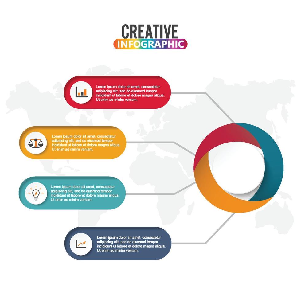 le vecteur de conception d'infographie de la chronologie et les icônes marketing peuvent être utilisés pour la mise en page du flux de travail, le diagramme, le rapport annuel, la conception Web. concept d'entreprise avec 4 options, étapes ou processus.