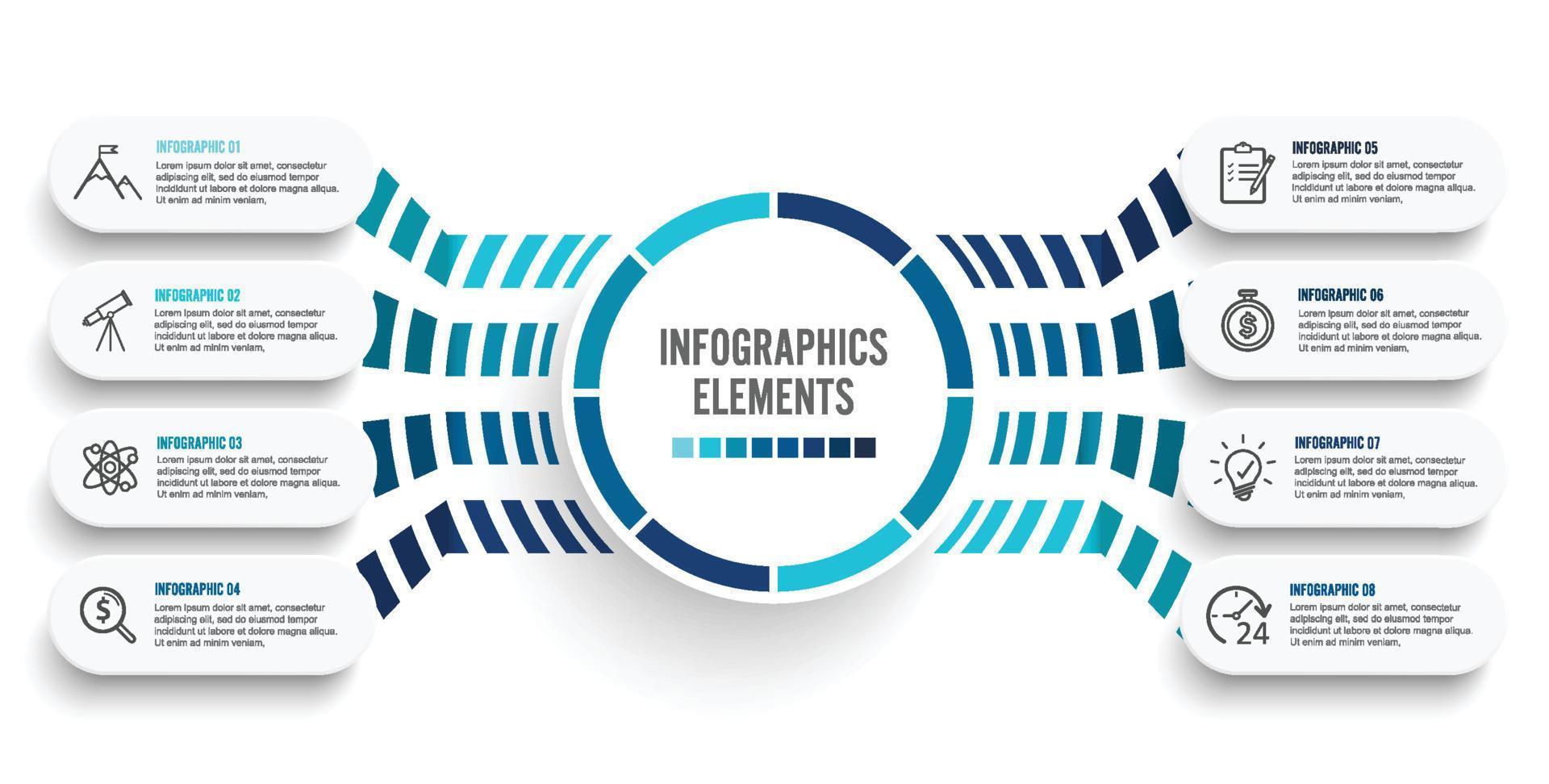 modèle infographique de vecteur avec étiquette en papier 3d, cercles intégrés. concept d'entreprise avec 8 options. pour le contenu, le diagramme, l'organigramme, les étapes, les pièces, les infographies de chronologie, le flux de travail, le graphique.