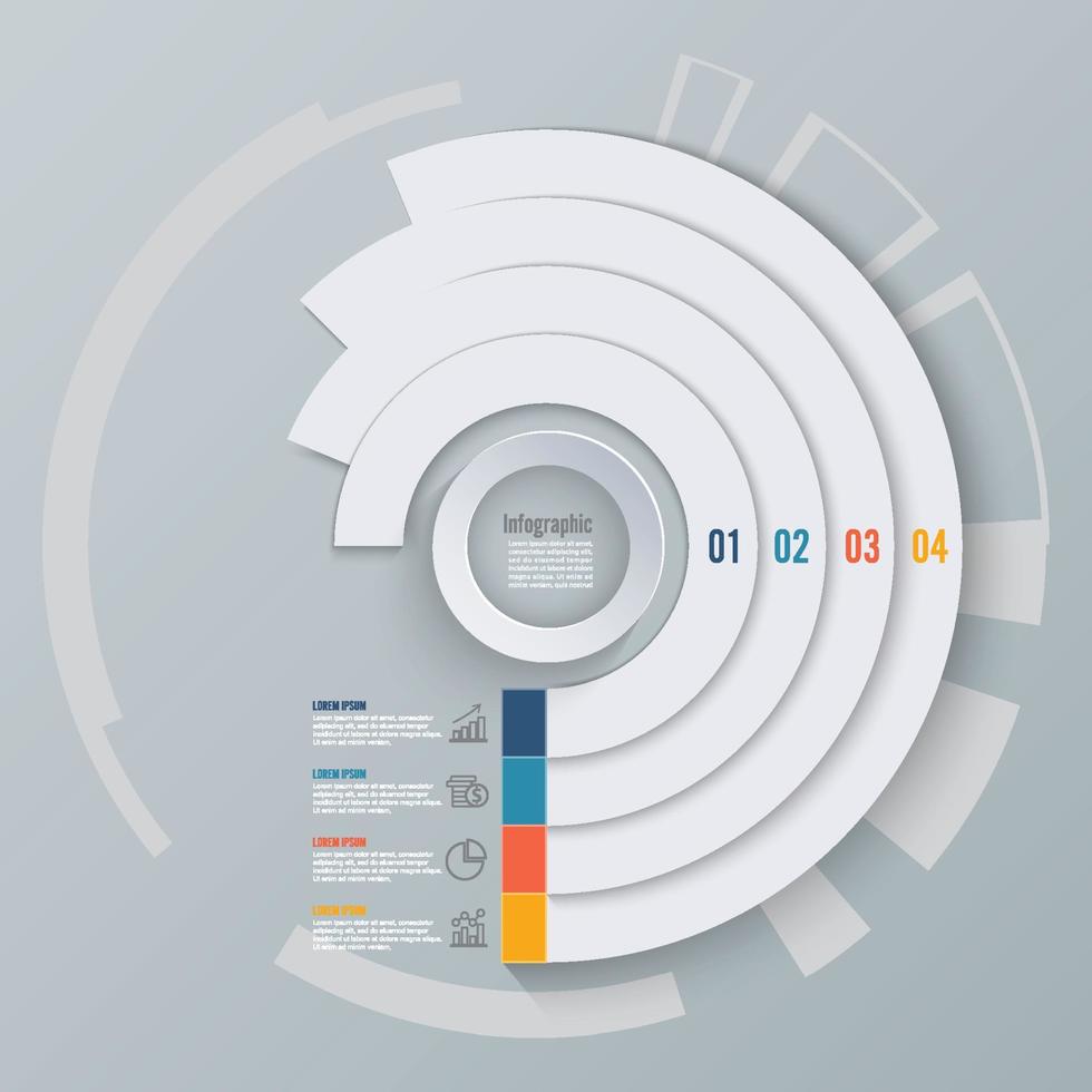 infographie d'entreprise cercle illustration vectorielle de style origami. peut être utilisé pour la mise en page du flux de travail, la bannière, le diagramme, les options de nombre, les options d'intensification, la conception Web. vecteur