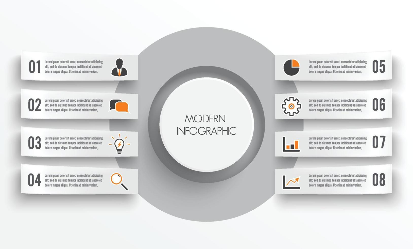 modèle infographique de vecteur avec étiquette en papier 3d, cercles intégrés. concept d'entreprise avec 8 options. pour le contenu, le diagramme, l'organigramme, les étapes, les pièces, les infographies de chronologie, le flux de travail, le graphique.