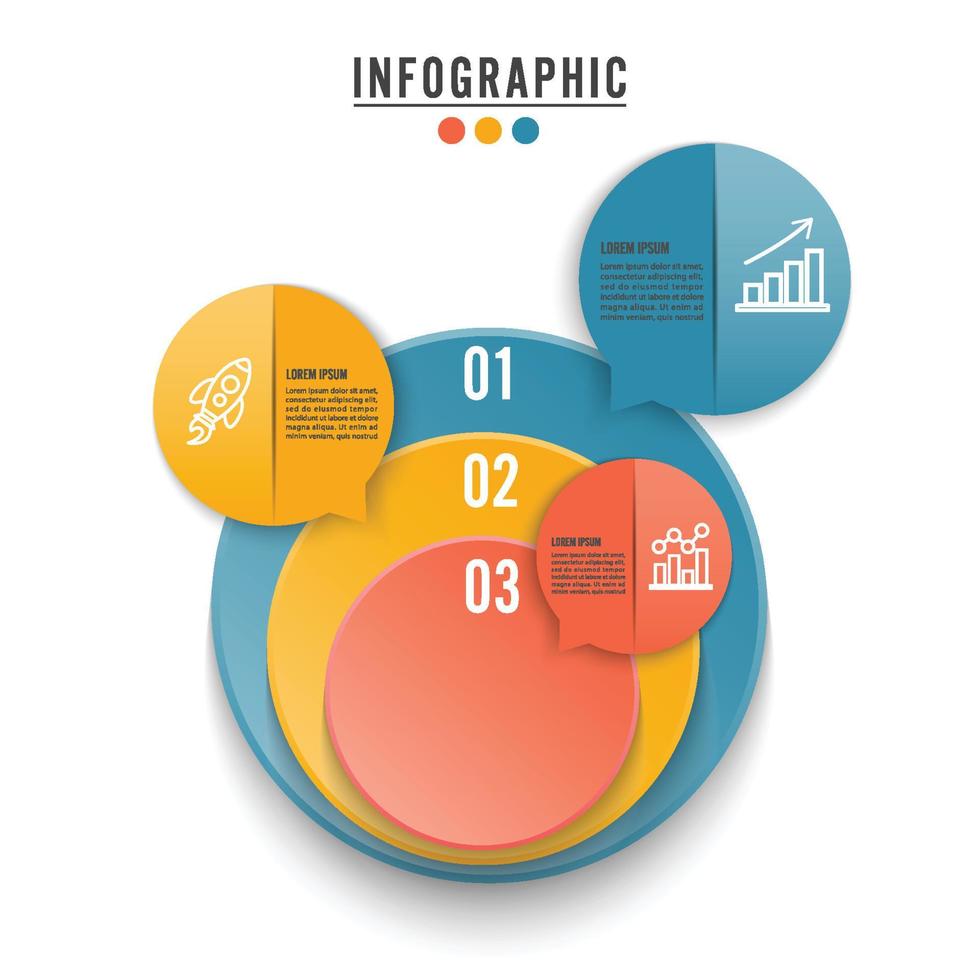 cercle infographique modèle trois options, processus ou étape pour la présentation de l'entreprise vecteur