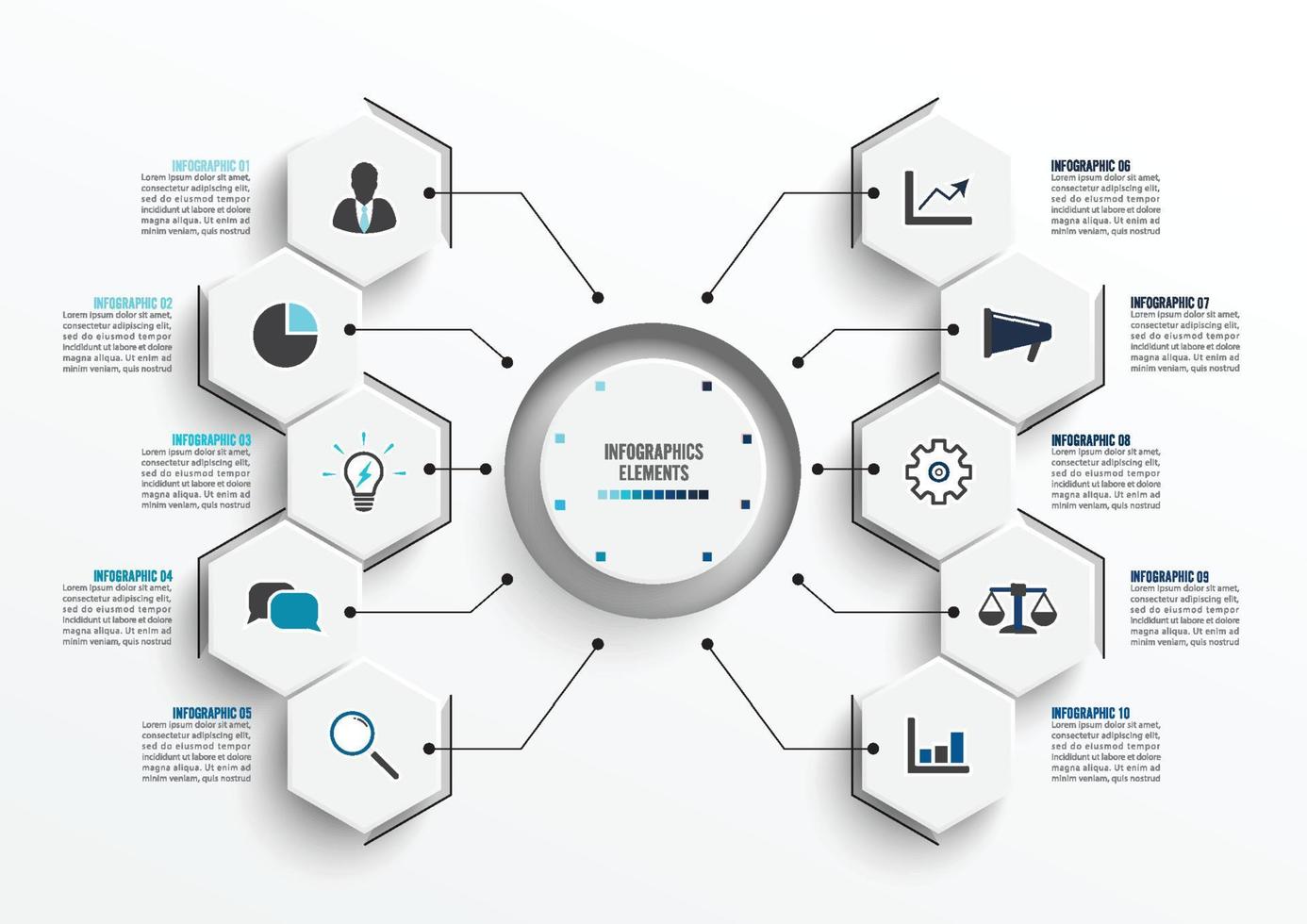 modèle infographique de vecteur avec étiquette en papier 3d. concept d'entreprise avec 10 options. pour le contenu, diagramme, organigramme, étapes, pièces, infographie de chronologie, flux de travail, graphique