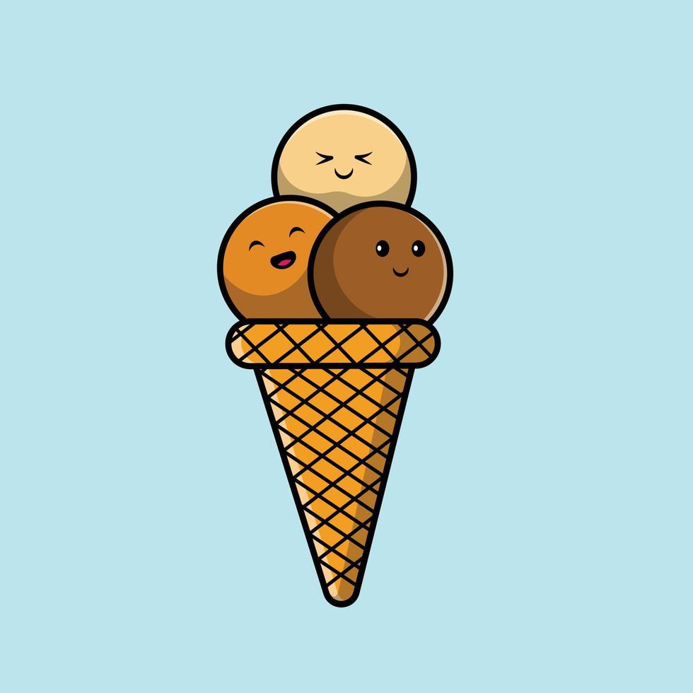 illustration d'icône vectorielle de dessin animé mignon de crème glacée. concept d'icône de nourriture et de boisson isolé vecteur premium.