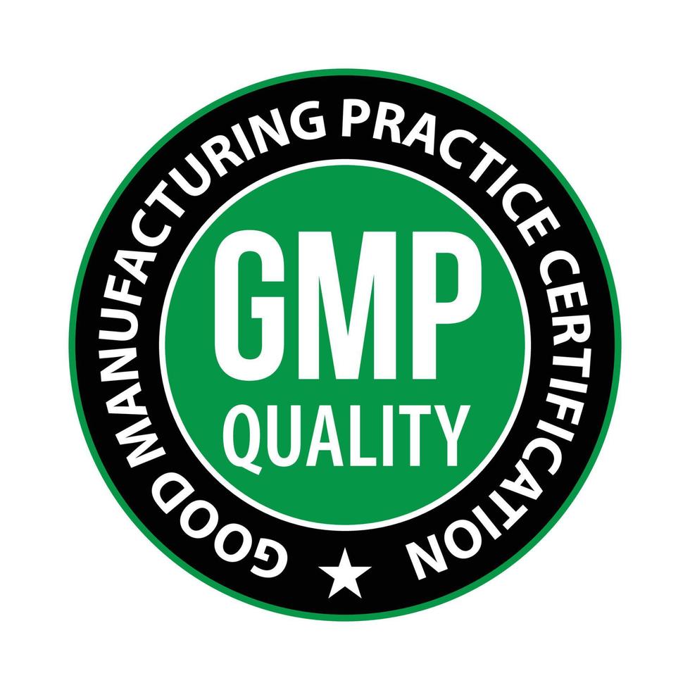 bonnes pratiques de fabrication certifiées gmp timbre rond sur fond blanc - vecteur