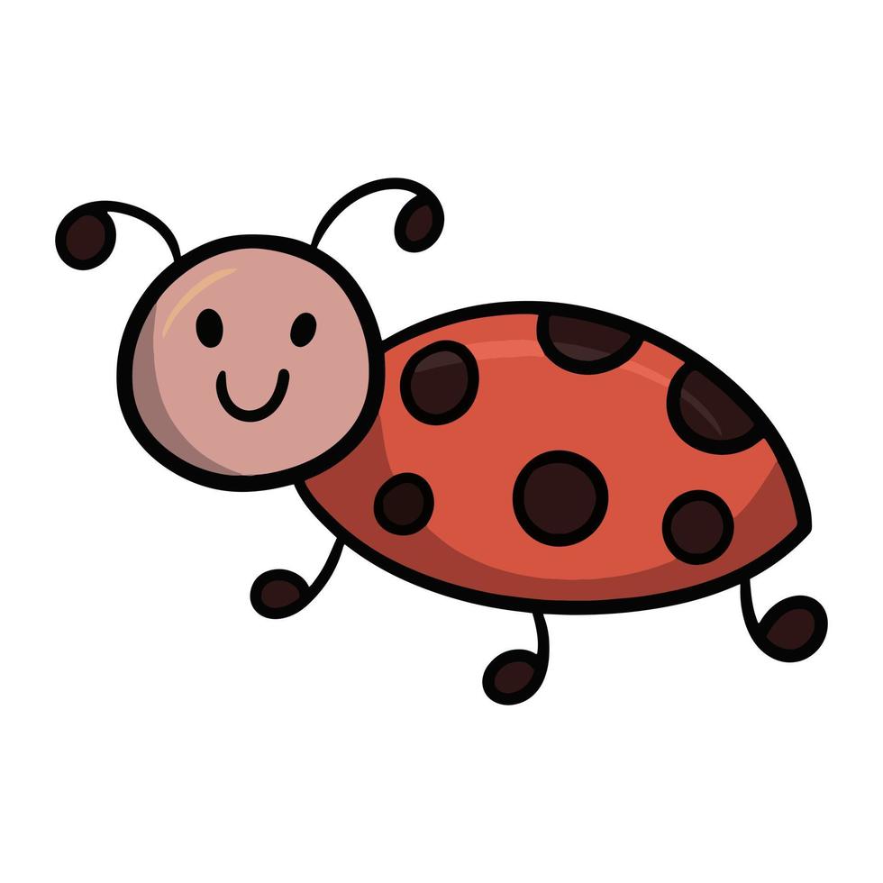 bug mignon, coccinelle rouge, insecte, illustration de vecteur de dessin animé sur fond blanc