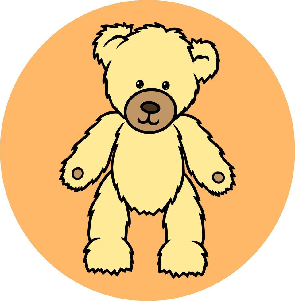 jouet ours en peluche mignon avec fourrure jaune sur fond orange, icône emblème, illustration vectorielle vecteur