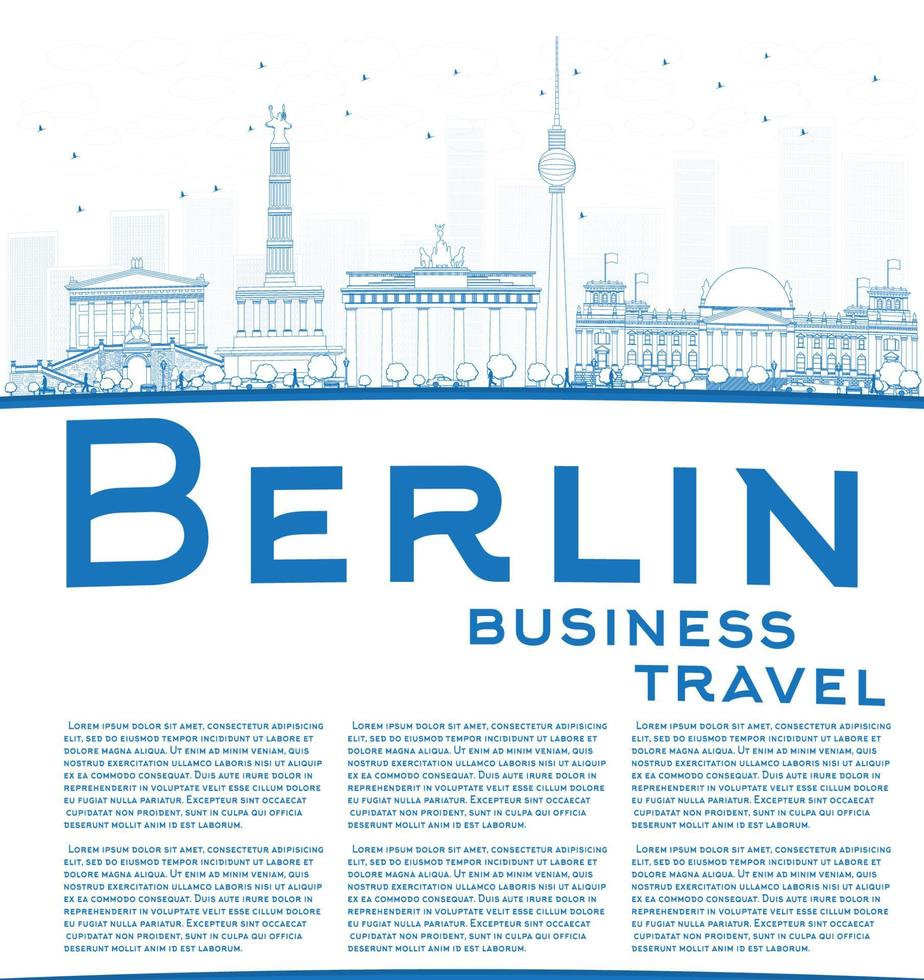 contours de l'horizon de berlin avec bâtiment bleu et espace de copie vecteur