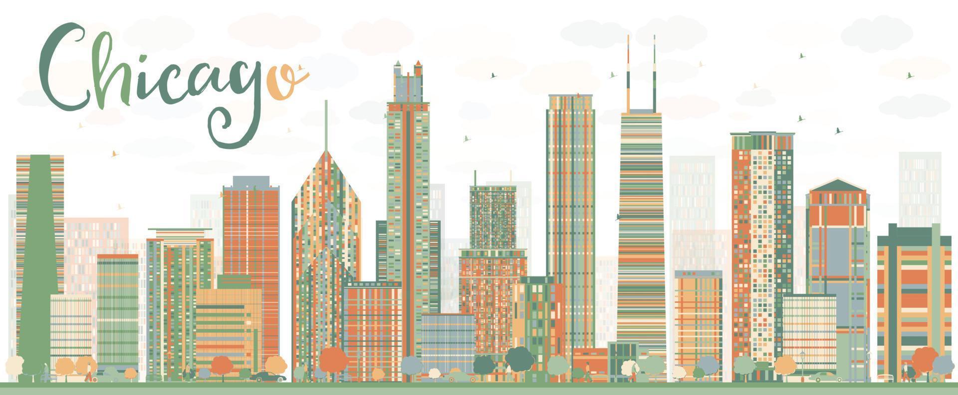 horizon abstrait de chicago avec des bâtiments de couleur. vecteur