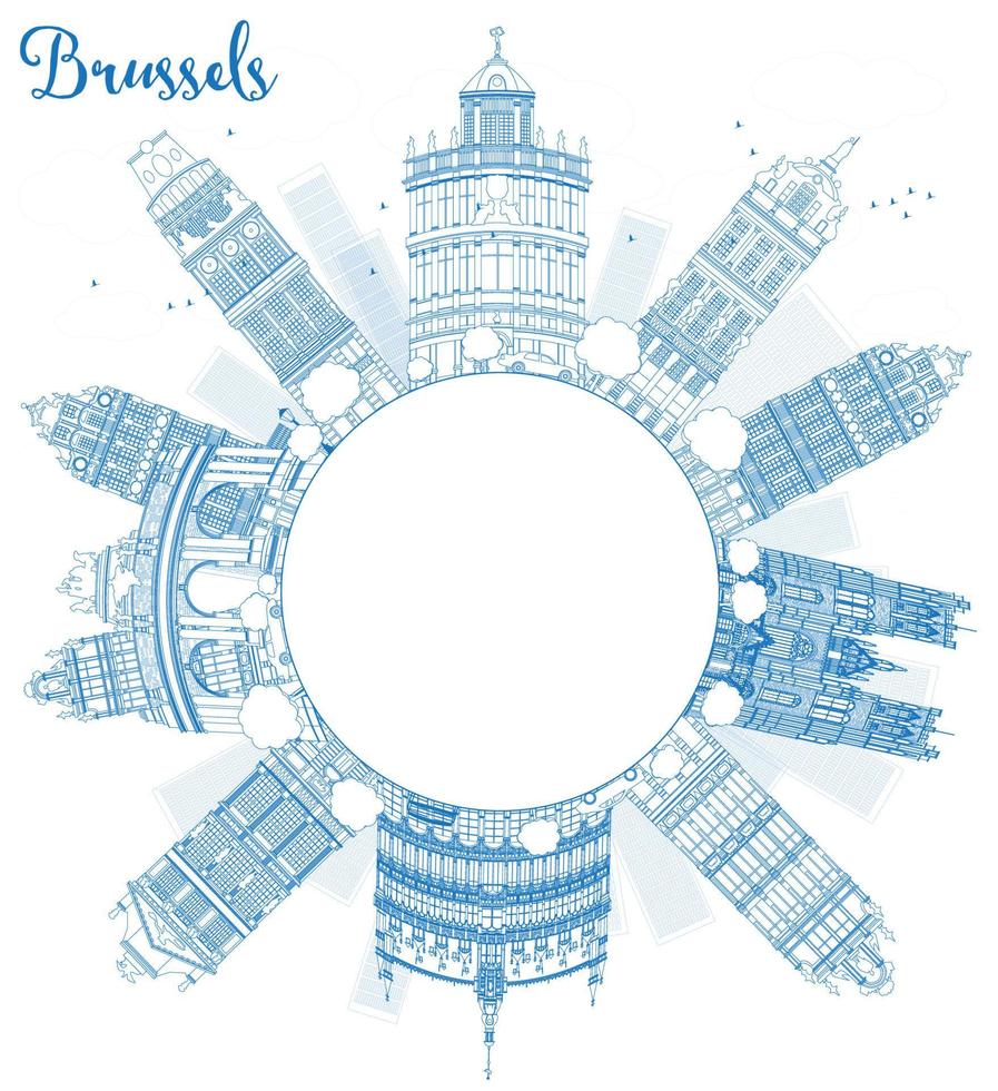 contours de bruxelles avec bâtiment bleu et espace de copie vecteur