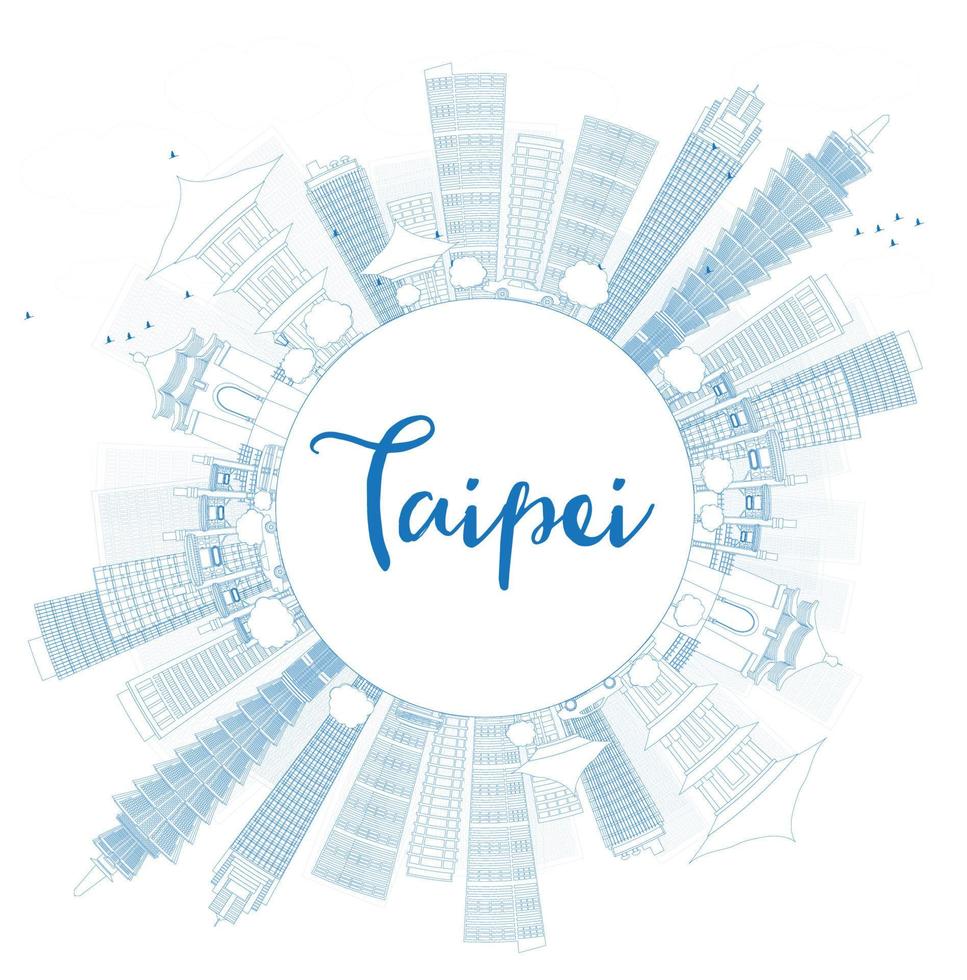 décrivez l'horizon de taipei avec des points de repère bleus et un espace de copie. vecteur