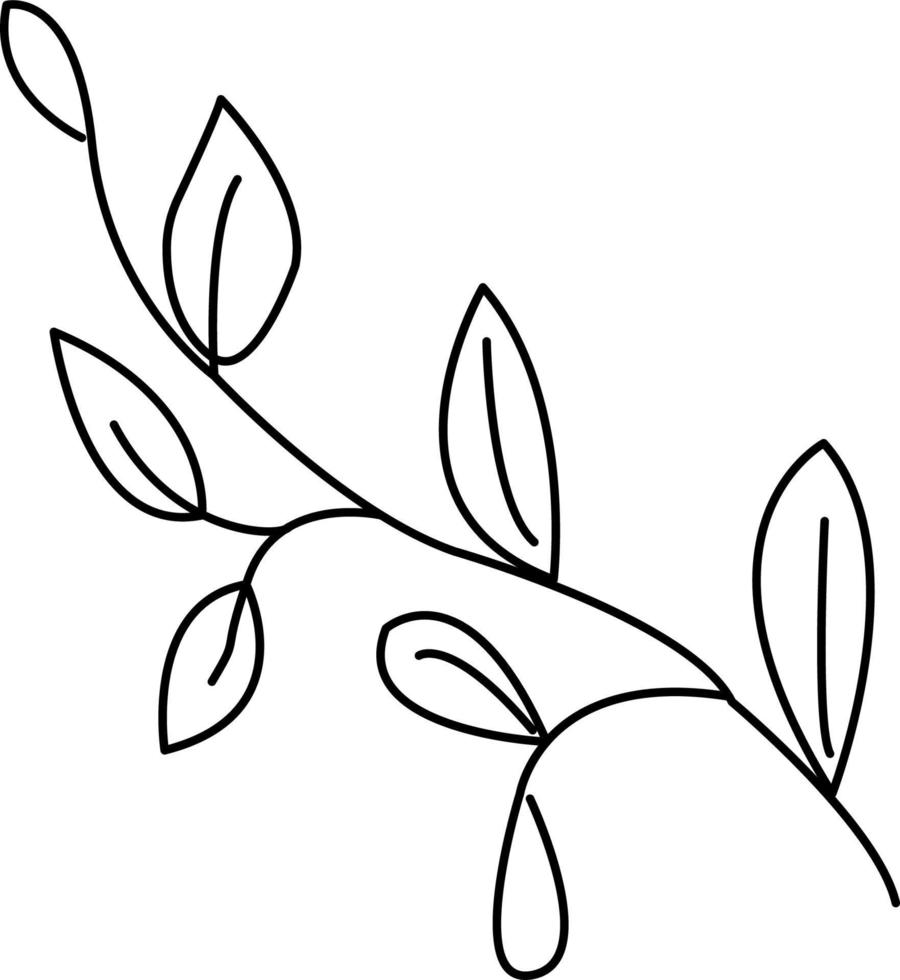 brindille abstraite avec des feuilles. illustration de doodle de croquis de vecteur. feuilles sur branche. vecteur