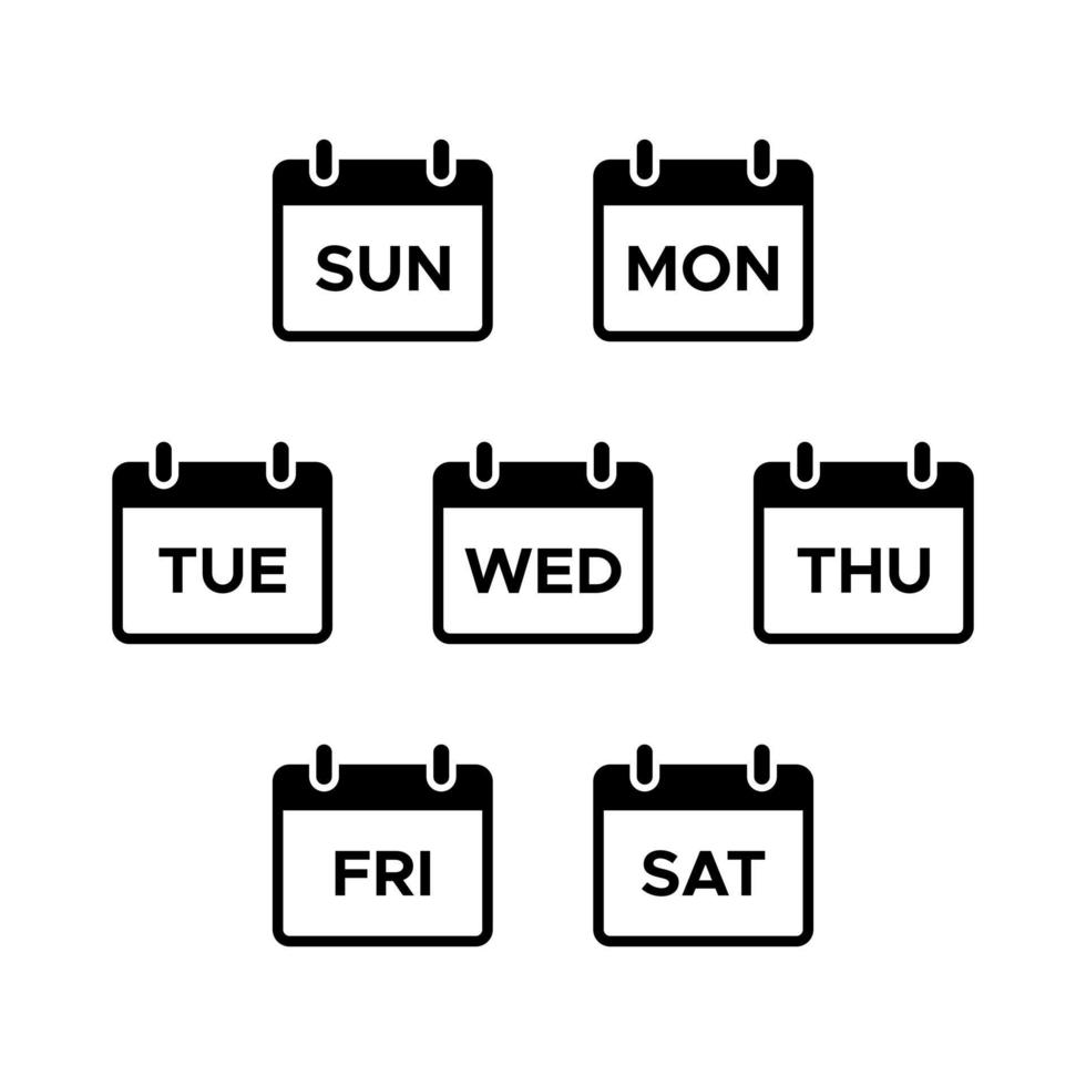 noms de jours, vecteur d'icône de calendrier de semaine isolé sur fond blanc