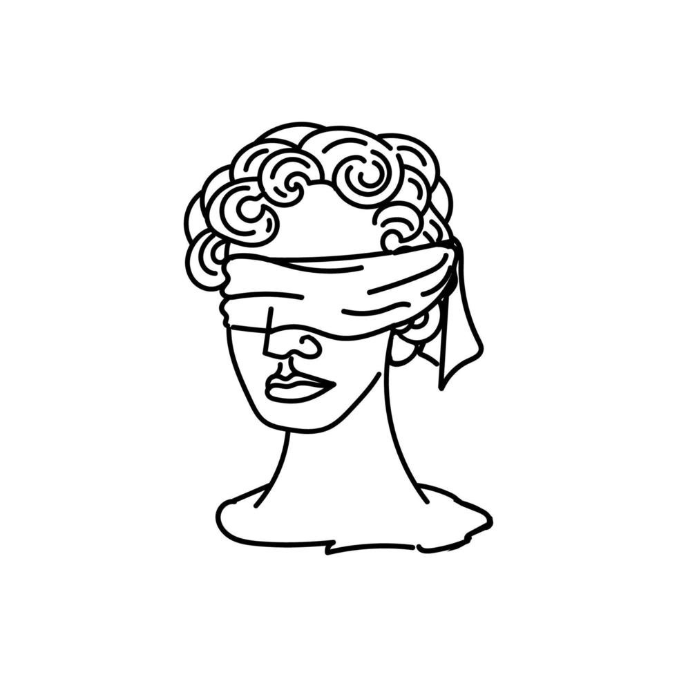 un themis aux yeux bandés, un symbole de droit et de justice, un doodle de style croquis dessiné à la main. Justice. Grèce. balance de la justice. tête de la déesse de la justice vecteur