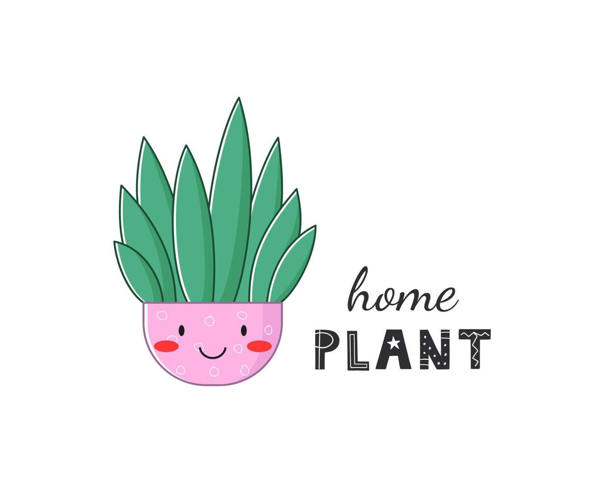 jolie plante d'intérieur en pot rose avec texte. personnage drôle de dessin animé. illustration vectorielle. vecteur