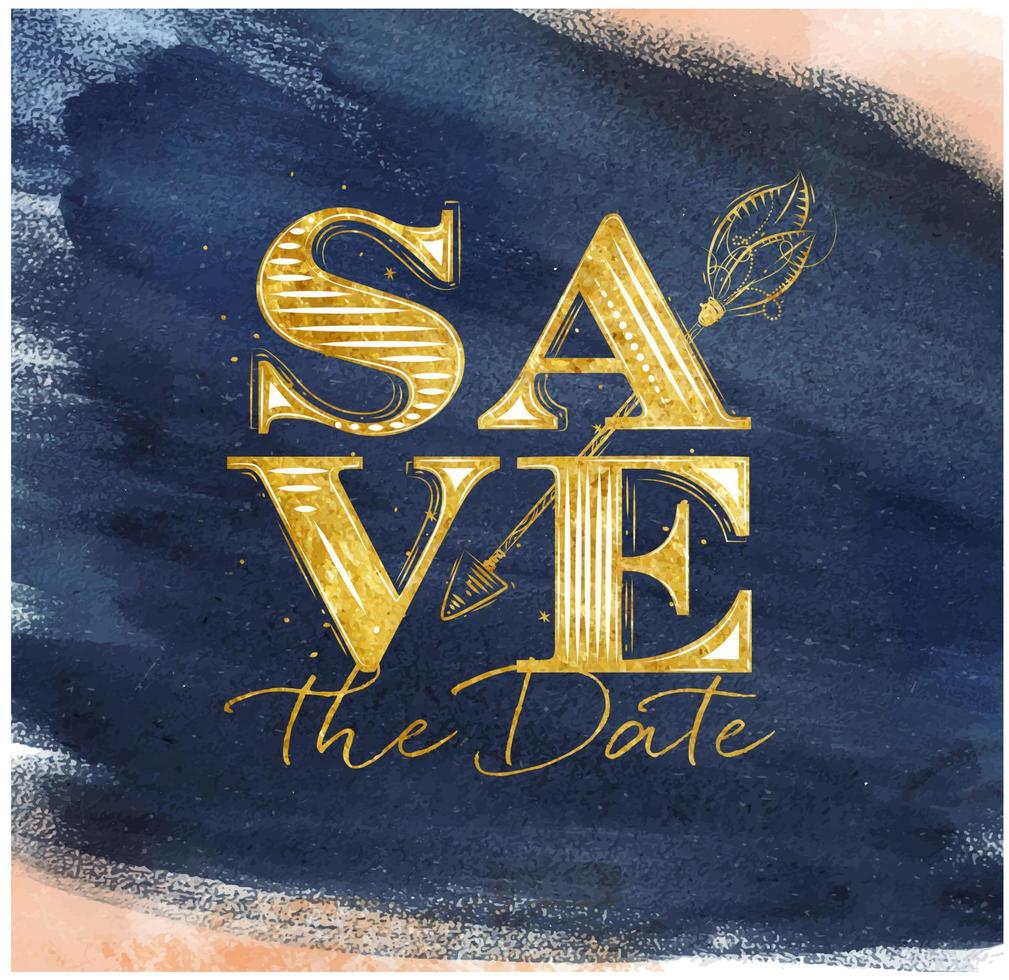 affiche mariage lettrage save the date dessin sur aquarelle bleu foncé vecteur