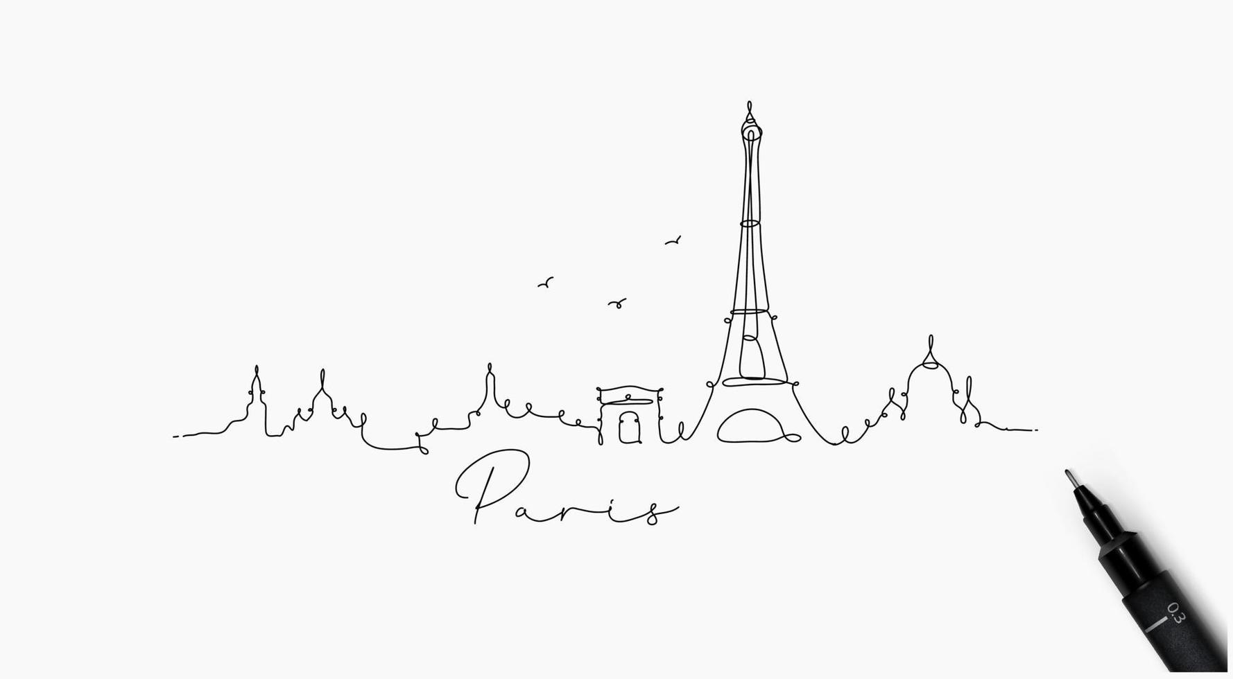 silhouette de la ville paris dans le style de ligne de stylo dessin avec des lignes noires sur fond blanc vecteur