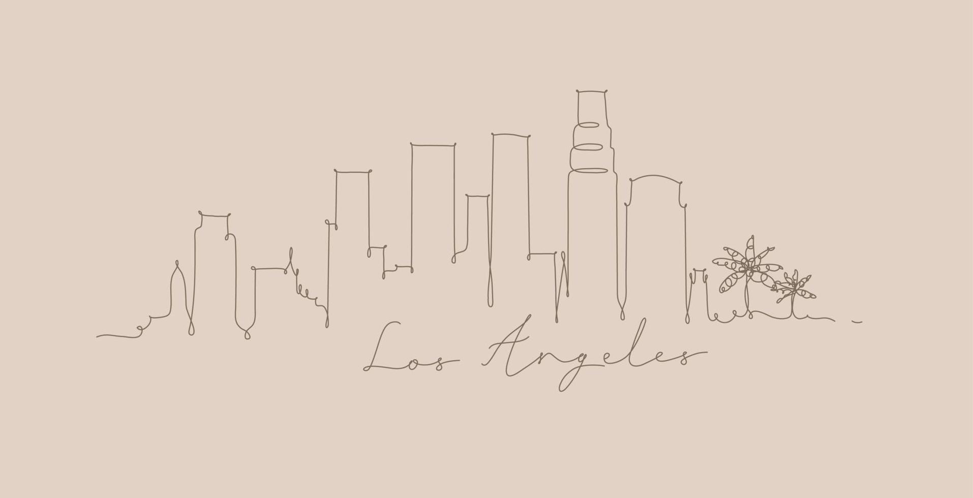 silhouette de la ville de los angeles en dessin de style stylo avec des lignes brunes sur fond beige vecteur