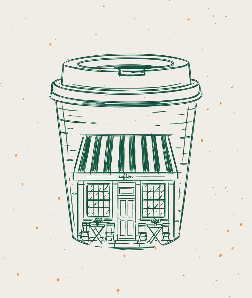 tasse pour aller dans une devanture de café dessinant un style vintage sur fond beige vecteur