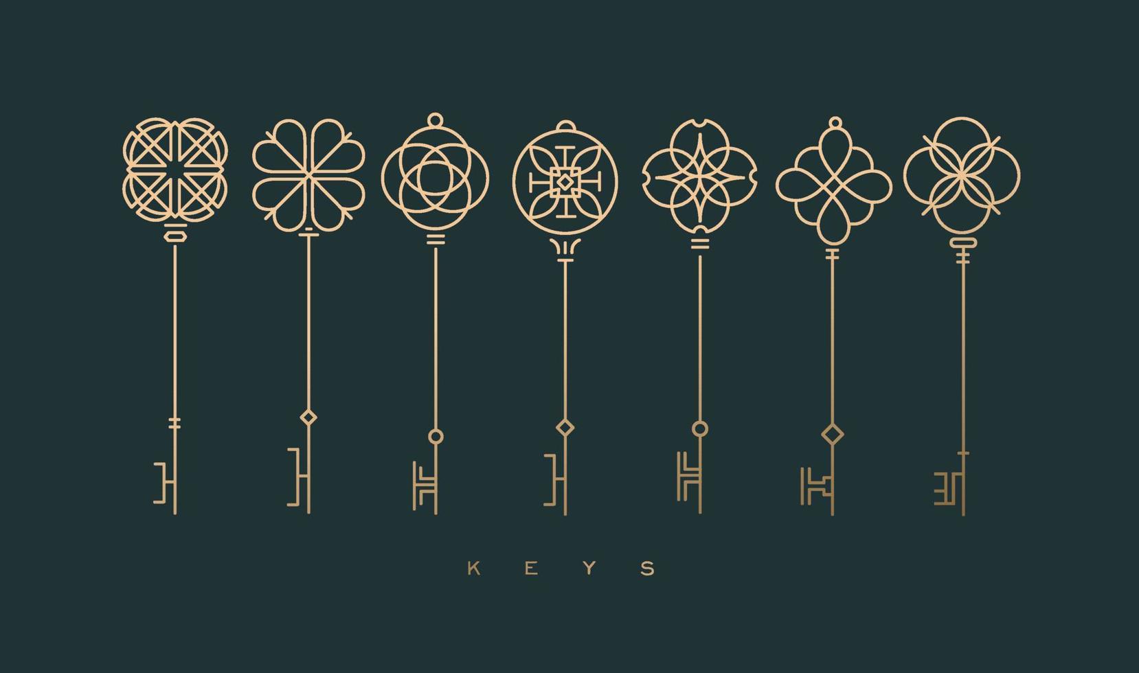 ensemble de collection de clés dans un style de ligne moderne dessinant sur fond vert. vecteur