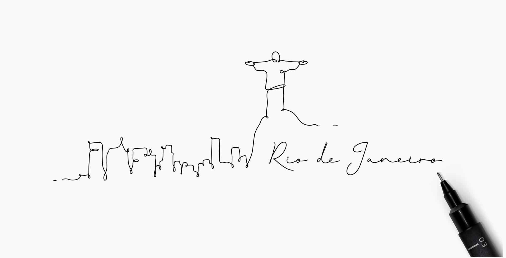 silhouette de la ville rio de janeiro dans le style de ligne de stylo dessin avec des lignes noires sur fond blanc vecteur