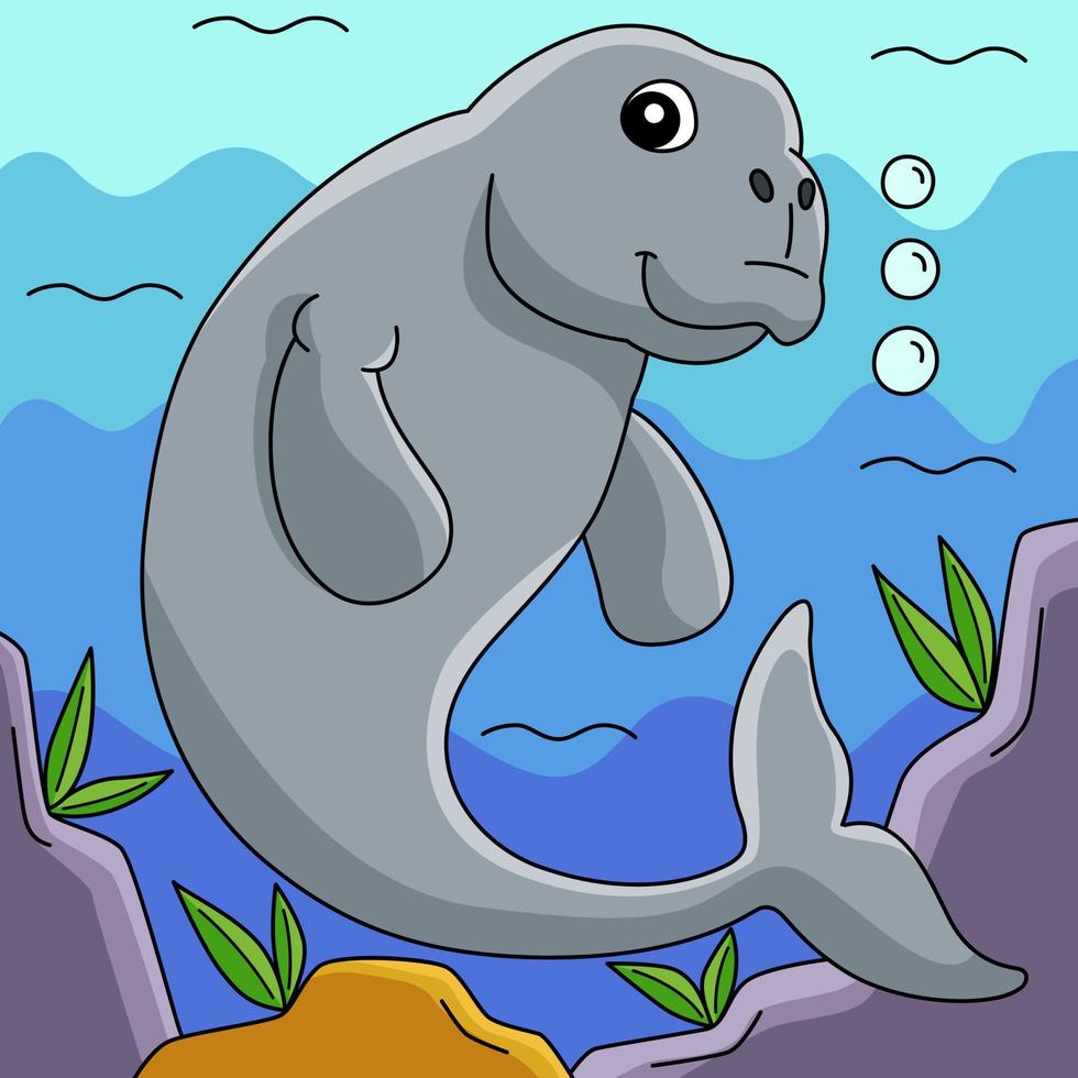 illustration de dessin animé de couleur animal dugong vecteur