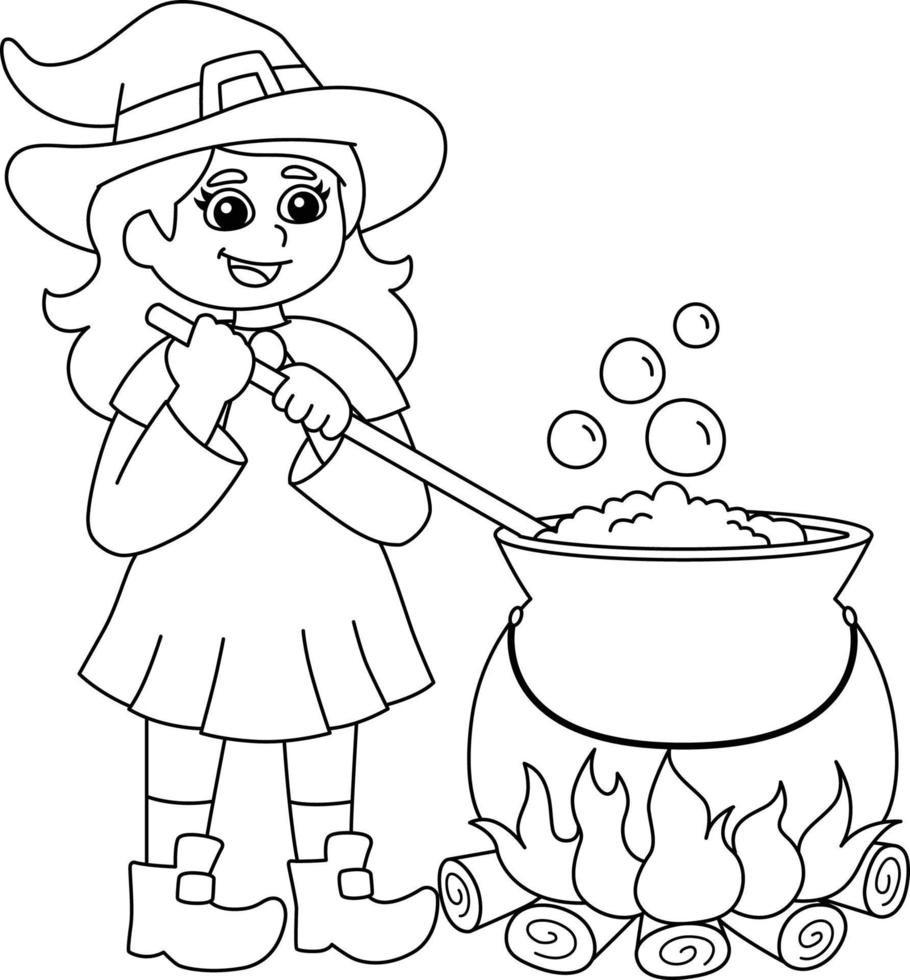 sorcière potion pot halloween coloriage isolé vecteur